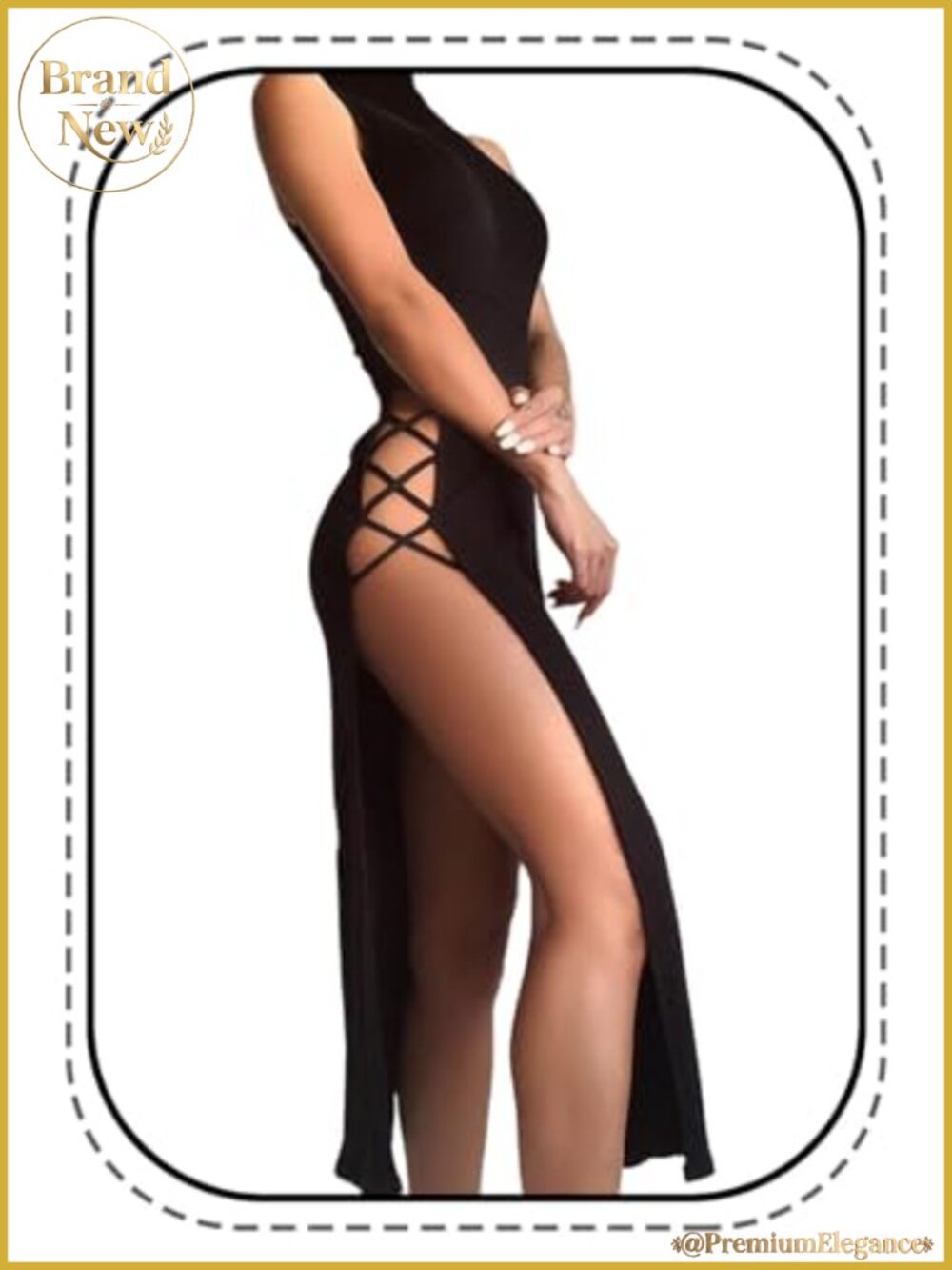 Sexy Cutout Bodycon Dress Sleeveless High Slit Long Party Club Dress
